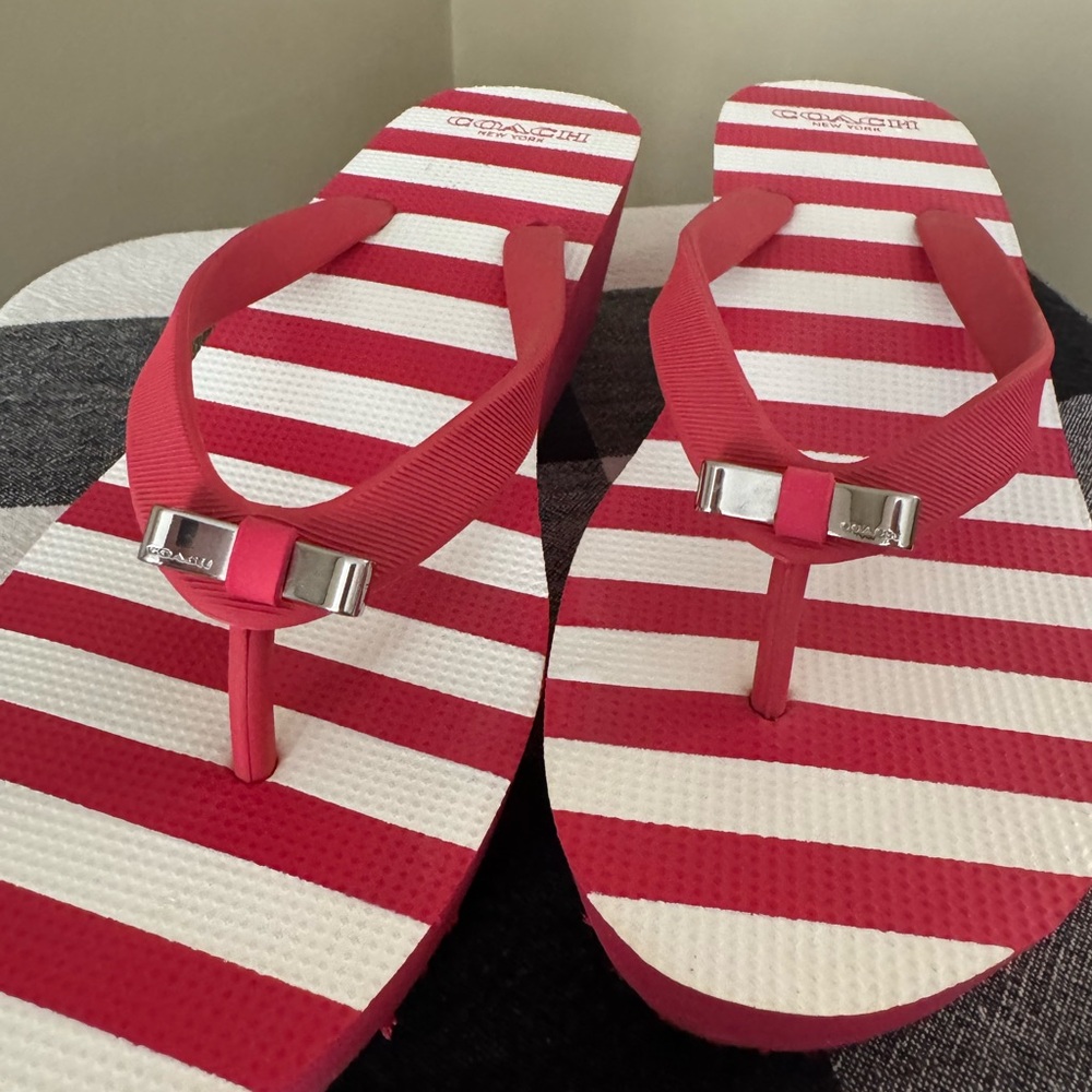 Coach Pink and White Striped Sandals